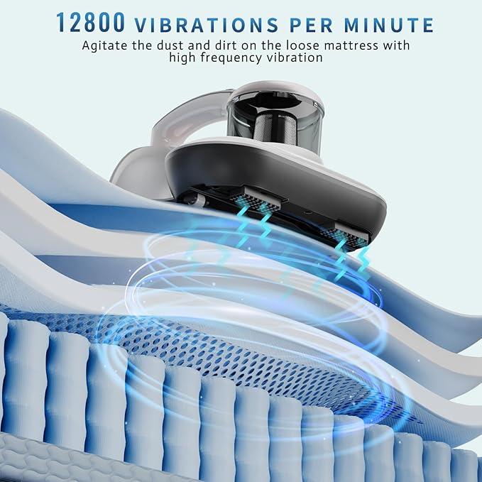 Hersven Mattress Vacuum Cleaner, Handheld UV Bed Vacuum Cleaner 16KPa & 12800 Vibrations Per/Min Upgraded Effectively Clean Up Bed, Pillows, Cloth Sofas, Carpets and Ther Fabric Surfaces