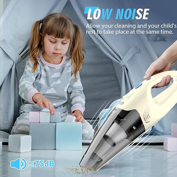 FUOAYOC Handheld Vacuum Cordless,Car Cordless Rechargeable, 6KPA Powerful Suction Hand Held Vacuum with LED Light/Multi Accessories, 1.6lbs Mini Portable Vacuum Cleaner for Home/Car/Office Cleaning