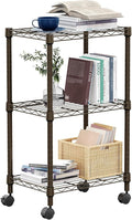 M MZG 3 Tier Shelf Metal Storage Shelves Wire Rack Closet Organizers with Wheel for Garage Kitchen Bathroom Laundry Brown 11.8" D x 17.7" W x 29.8" H