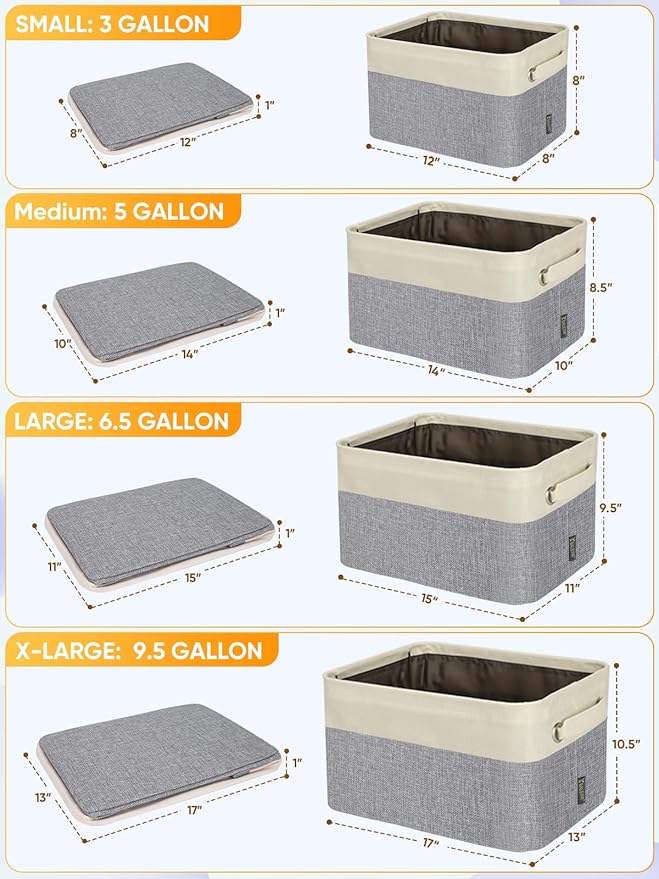 BALEINE 3 Pack Fabric Storage Bins for Shelves, Linen Storage Baskets for Organizing, Decorative Closet Bins for Clothes, Home (Grey, 14''x10''x8.5'')