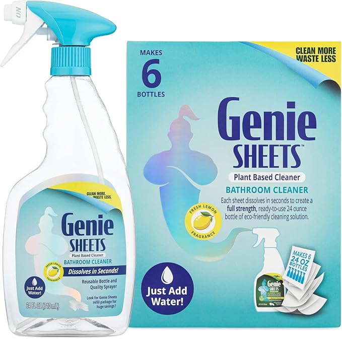 Microfiber Wholesale Genie Sheets Bathroom Cleaner | 1 Bottle with Foaming Sprayer + Concentrate Makes 6 24oz Refills | Professional-Strength | Just Add Water | Sustainable EcoFriendly Plant-Based