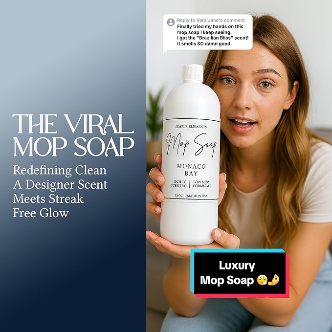 Mop Soap Highly Scented Fragrance, Long Lasting Luxury Floor Cleaner for Hardwood, Tile, Laminate & Stone, Low Suds No Residue Formula, All Mop Types, Made in USA, 32oz Monaco Bay Fragrance