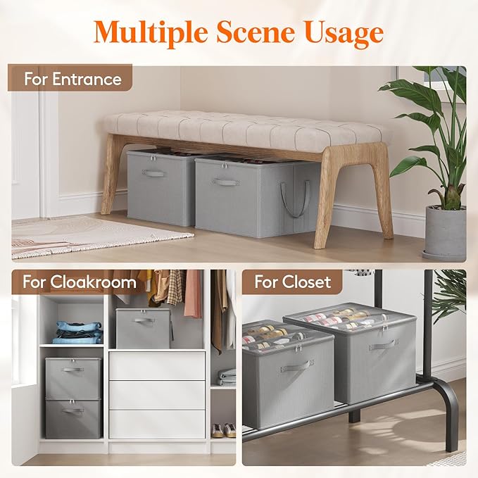 Lifewit Shoe Storage Organizer for Closet, Fabric Large Shoe Box Storage Containers with Clear Cover, Foldable Bins for Boots Heels Sneakers Fits 24-32 Pairs (Each 12-16 Pairs) 2 Pack Light Gray
