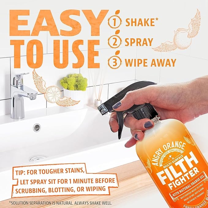 ANGRY ORANGE Citrus Multipurpose Cleaner Spray for Kitchen and Bathroom - 24 oz - Value 2 Pack