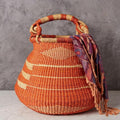 Home & Kitchen Decor, Wicker Basket, Picnic Basket, Living Room Basket, Organizing, Harvesting, Foraging, Fruit Storage, Hand Woven, Pot Shape, 16" Wide, Boho - Orange