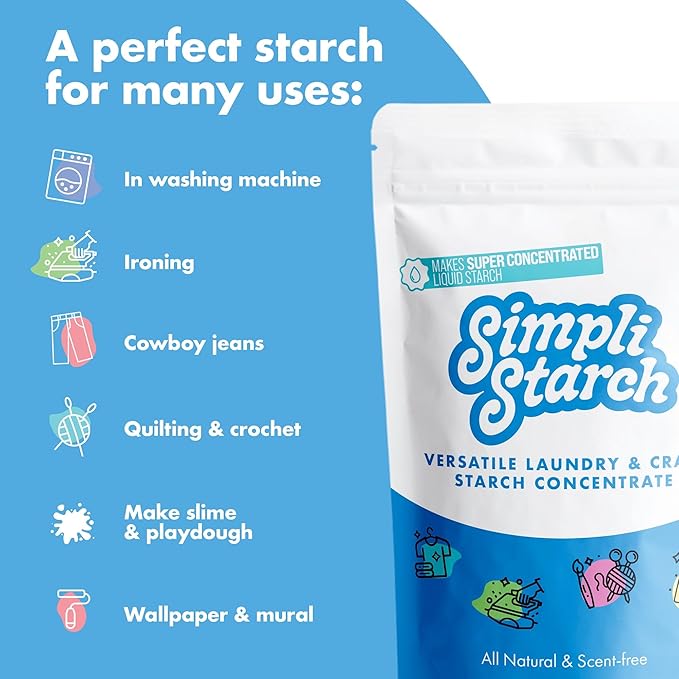 Dissolvable Liquid Starch Powder Mix. Makes 128 Oz Liquid Starch. Perfect For Stiffening Fabric, Removing Wrinkles, Laundry & Ironing. Ideal for Arts and Crafts, Paper Mâché, Playdough (1 Pack)