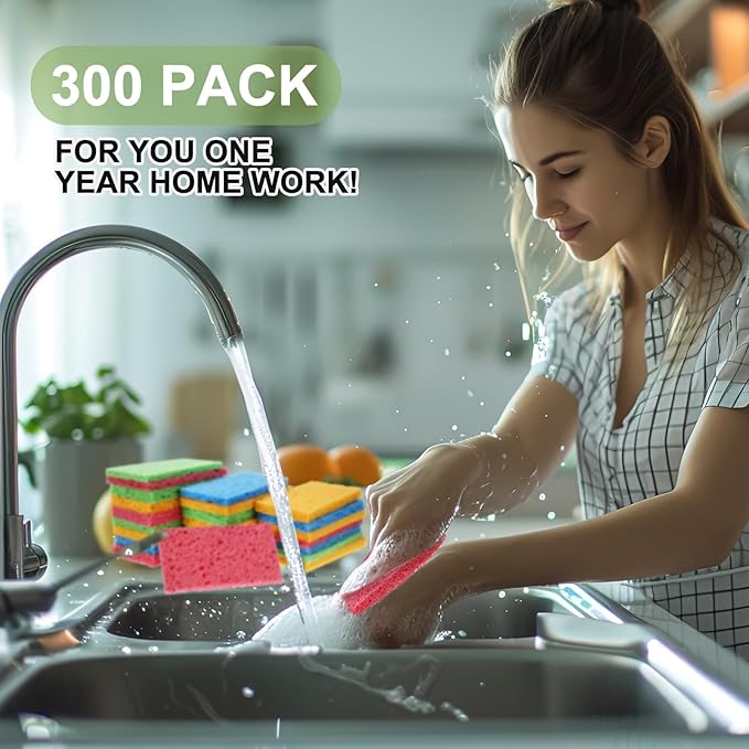 Zhengmy 300 Pieces Sponges Bulk Sponges Kitchen Compressed Sponge Natural Dish Sponge Compressed Wood Pulp Cleaning Without Scratching for Kitchen Bathroom, 3.9 x 2.4 x 0.12 Inch (Multicolor)