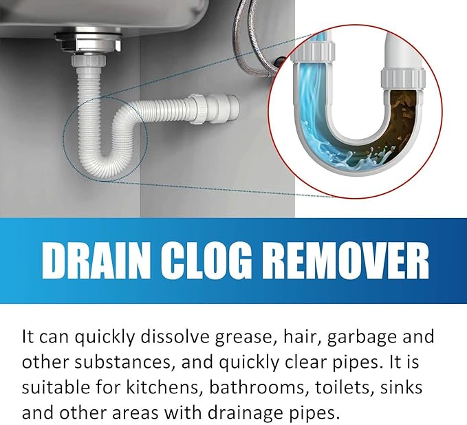 Pipeline Dredging Agent, Drain Clog Remover, Powerful Pipe Dredging Agent Powder, Sink and Drain Pipe Unclogging Agent For Kitchen Toilet (2)