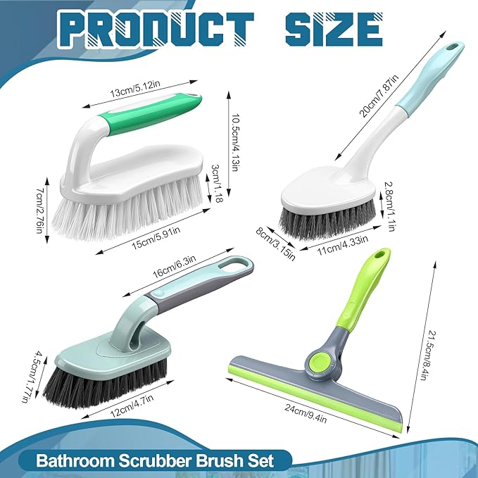 11 Pcs Cleaning Brush Set with Squeegee Crevice Gap Brushes Handheld Scrub Brush and Hard Bristle Detail Brushes Multi-Purpose Household Cleaning Tools for Kitchen Bathroom Sink Grout Window