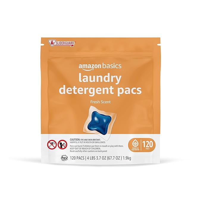 Amazon Basics Laundry Detergent Pacs, Fresh Scent, HE Compatible, Dissolves in Cold Water, Easy to Use, 120 Count (Previously Solimo)