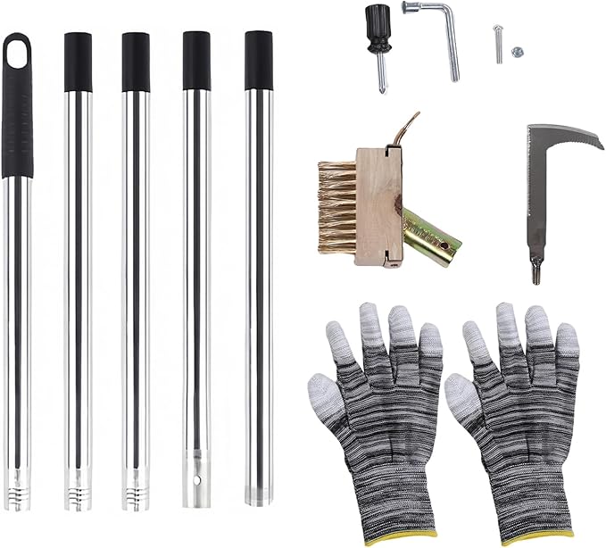 Qivine Weed Remover Tool, 5.25ft Adjustable Ergonomic Handle Weed Brush, 2-in-1 Brass Bristles & Steel Weeding Sickle for Sidewalk Cracks, Driveways, Patios, Gardens (Weed Remover Tool)