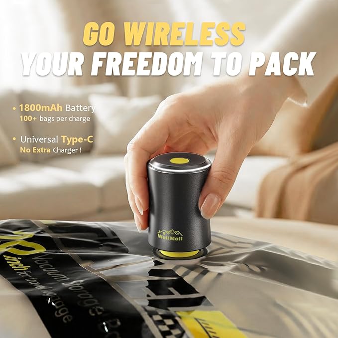 Cordless Vacuum Bags for travel - 20 Pack Rechargeable Wireless Vacuum Seal Bags for Clothing Travel, Space Saver vacuum storage bags with pump for Clothes, Blankets & Luggage Organization