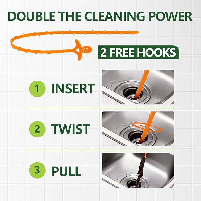 Drain Cleaner Clog Remover Liquid: Sink Kitchen Bathroom Shower Drain Cleaning Solution - Safe for Household Pipes Prevents Build-Up (2 Pcs)