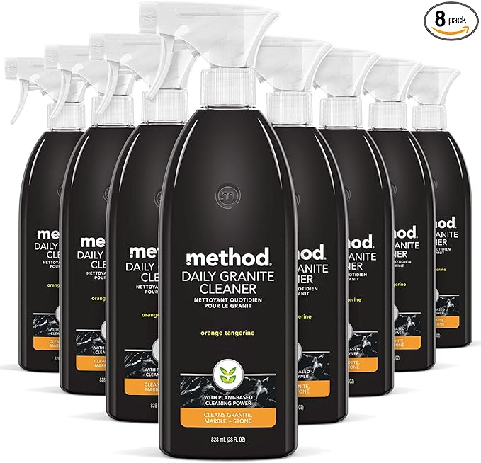 Method Daily Granite Cleaner Spray, Orange Tangerine, Cleaning Agent for Granite, Marble, and Other Sealed Stone, 28 oz Spray Bottles (Pack of 8)