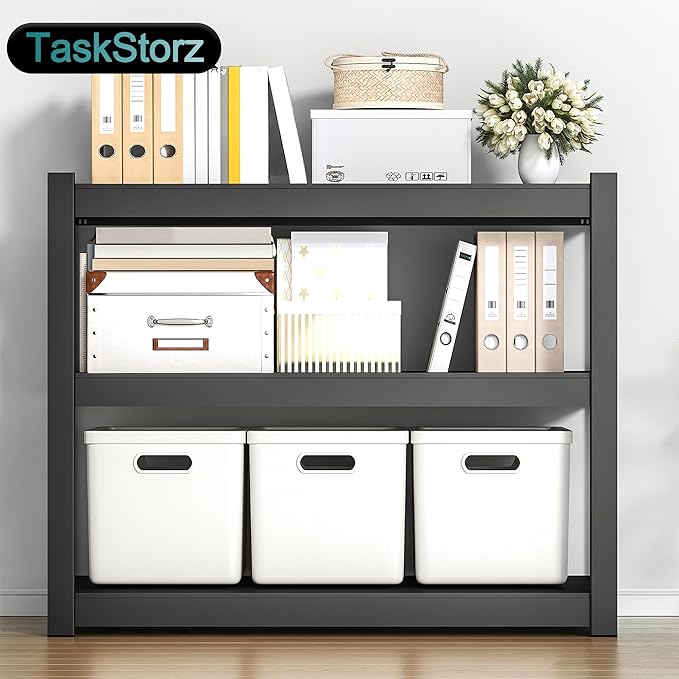 3-Tier Metal Storage Shelving Unit Black 16" D x 36" W x 36" H, Adjustable, 1800 lbs Capacity, Heavy Duty, Storage Organizer, for Garage, Home, Bathroom, Laundry, Storage Rack