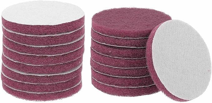 HARFINGTON 16pcs Scrubber Scouring Pads 500 Grits 4 Inch Drill Power Brush Hoop and Loop Surface Conditioning Disc Drill Scuffing Disc Scrub Pads for Home Kitchen Cleaning, Red