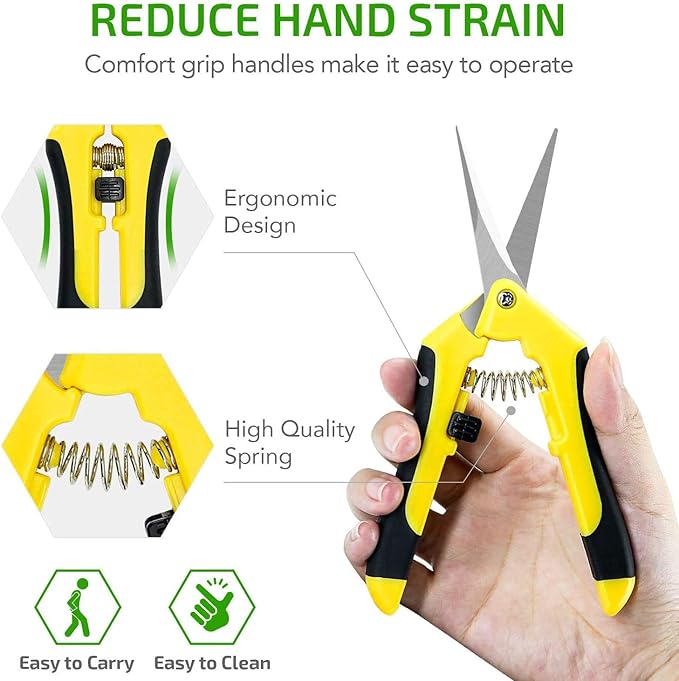 iPower 6.5 Inch Gardening Hand Pruner Pruning Shears Trimming Scissors with Straight Stainless Steel Blades for Bonsai, Herb, Bud, Hedge, 16-Pack, Yellow