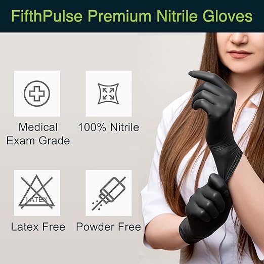 Black Gloves Disposable Latex Free Large, 50 Count - Medical and Dental Grade Surgical Gloves - Powder Free Nitrile Gloves Large - 3 Mil Thickness