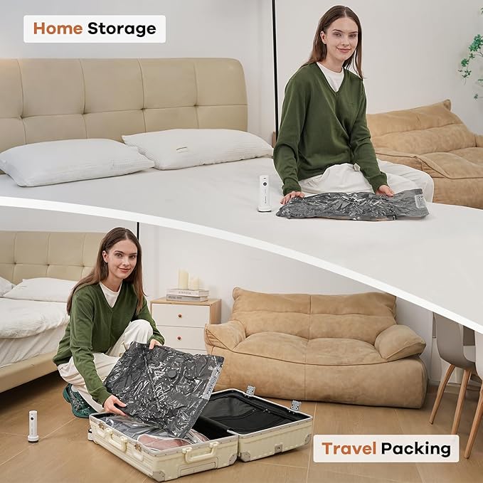 Vacuum Storage Bags for Travel with Wireless Rechargeable Air Pump, 16 Pack Travel Essentials Space Saver Compression Bag for Luggage, Suitcase, Backpack, Vacuum Seal Bags for Home Storage Clothing