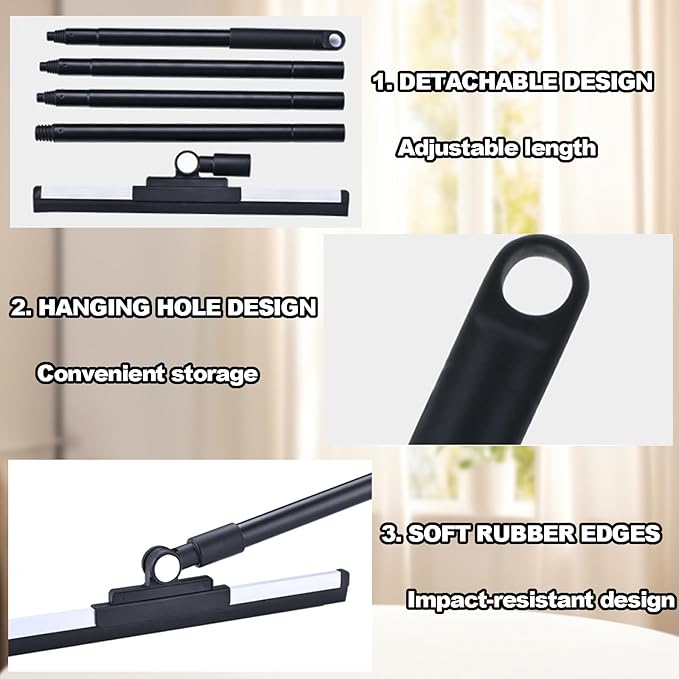 Floor Squeegee - 52 Inch Adjustable Long Handle 14.2 Inch Rubber Blade 180° Rotatable Head Heavy Duty Squeegee Broom for Floor Window Bathroom Tile Garage Concrete Shower Patio (White)