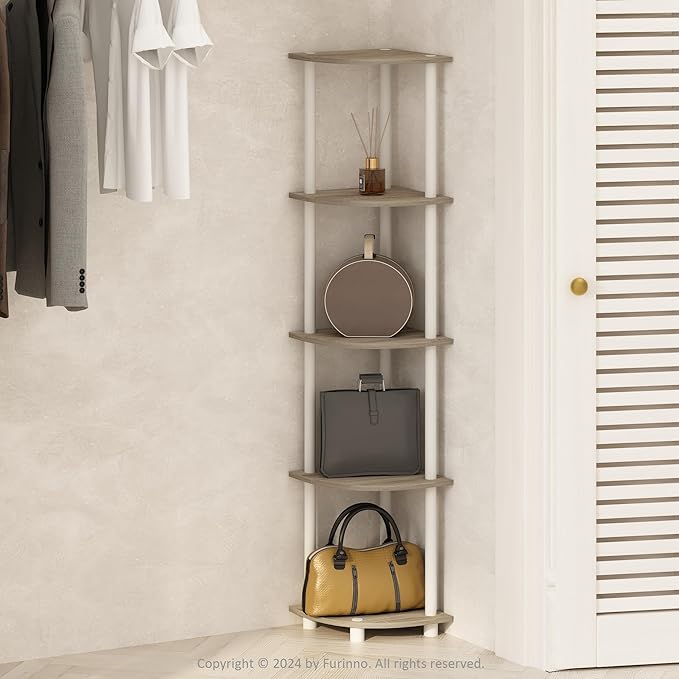 Furinno Turn-N-Tube Storage Shelves, 5-Tier Book Shelf, Corner Shelf, Toolless Open Shelves, for Organization and Storage, Living Room, Home Office, Hallway, Bedroom, Sonoma Oak