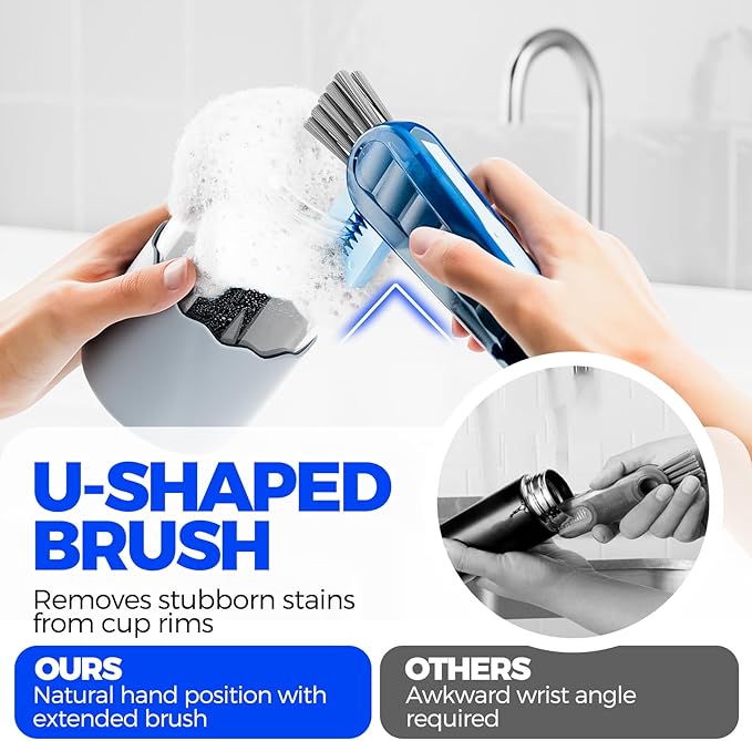 6 PACK Holikme 4 in 1 Cup Lid Cleaning Brush Set with 3 Straws, Multifunctional Bottle Brush, Silicone Cup Lid Gap Cleaner, Durable Bristle Crevice Cleaning Brush,Flat End Brushes,Navy & Black & Olive