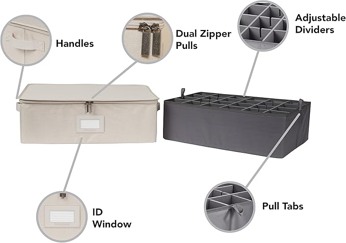 Covermates Keepsakes - Adjustable Zip-Top Storage Box - Configurable FlexGrid Compartments - Heavy Duty Polyester- Reinforced Handles - Stackable Design - Indoor Storage, Beige Heather