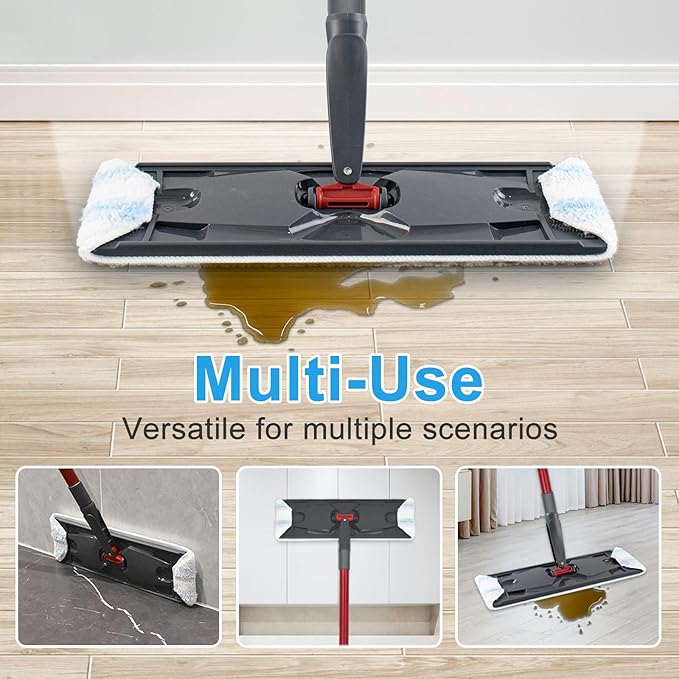 Mop Replacement Pads for O Cedar H2prO Flat Mop System, Mop Handle for O-Cedar H2pro Mop, Reusable Microfiber Mop Pads for Ocedar Flat Mop, Include 4 Mop Pad Refills and 4-Section Mop Handle