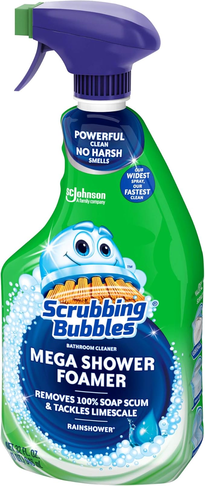 Scrubbing Bubbles Mega Bathroom and Shower Cleaner Spray, Foaming Action Removes Limescale and Soap Scum, Rainshower Scent, 32oz (Pack of 2)
