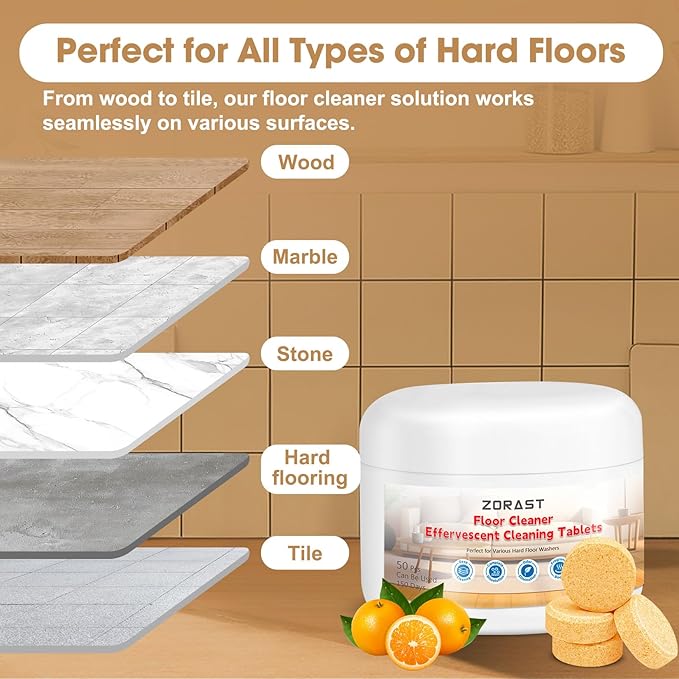 Floor Cleaning Solution, 50 PCS Vacuum Mop Cleaning Solution Tablet Refil, Sweet Orange Scent Compatible with All Roborock Mopping Robots