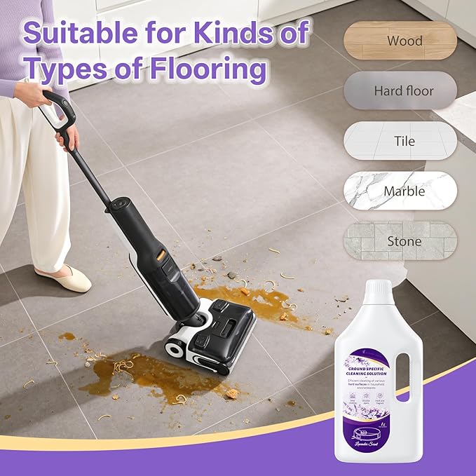 Floor Cleaning Solution Lavender Scent, Compatible with Roborock Cleaning Solution Quick Drying Without Residue Suitable for All Robot Vacuums and Wet Dry Dual-Use Vacuum Cleaners (1 L, Lavender)