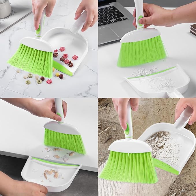 NACENA Small Dust Pan and Brush Set, Mini Broom and Dustpan Set Small Hand Broom and Brush Combo Dust Pan for Home Cleaning Drawers Desktop Sofas and Outdoor, Green