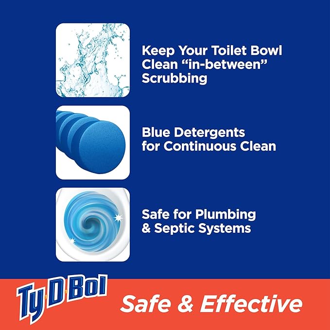 Ty-D-Bol Blue Tablets Value 5 Pack, Cleans and Deodorizer Toilets for a Fresh Smelling Bathroom
