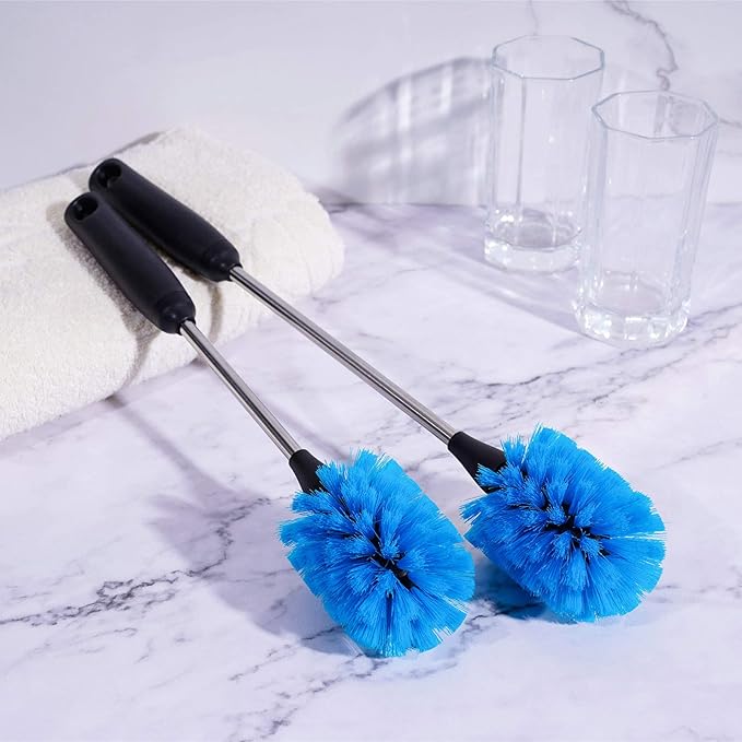 Stainless Steel Bottle Brush with Replaceable Head, Long Handle Scrub Brush for Water Bottles, Glasswares, Mugs, Flasks, Tumblers, Vases, and Kitchen Sink, 2 Pack, 13 in