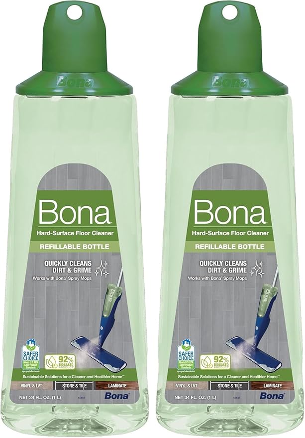 Bona Multi-Surface Floor Cleaner Refillable Spray Mop Cartridge, for Stone Tile Laminate and Vinyl LVT/LVP, 34 Fl Oz (Pack of 2)