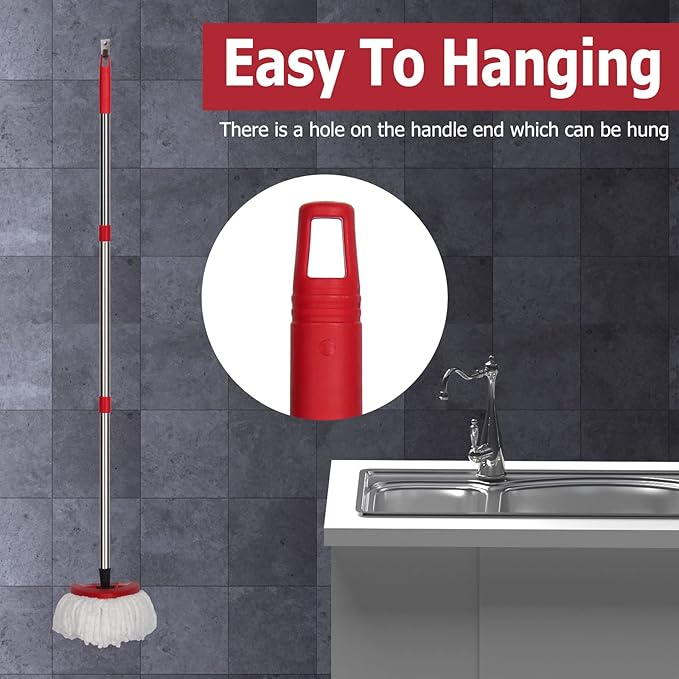 Qulable Spin Mop Replacement Handle - 4-Section 30" to 58" Mop Handle Replacement Stick Compatible with O-Ceda Spin Mop, EasyWring Mop Handle for Floor Cleaning(Mop Head&Base not Include) (Red)