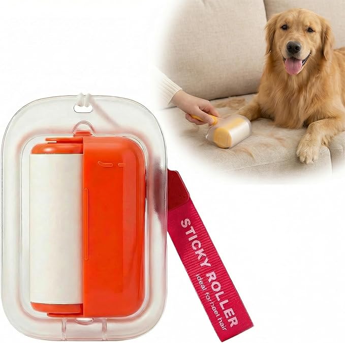 Travel Portable Lint Roller with Hand Strap, Reusable Mini Extra Sticky Pet Hair Remover for Dog Cat Fur, for Clothes Bag Dust Fuzz (Red)