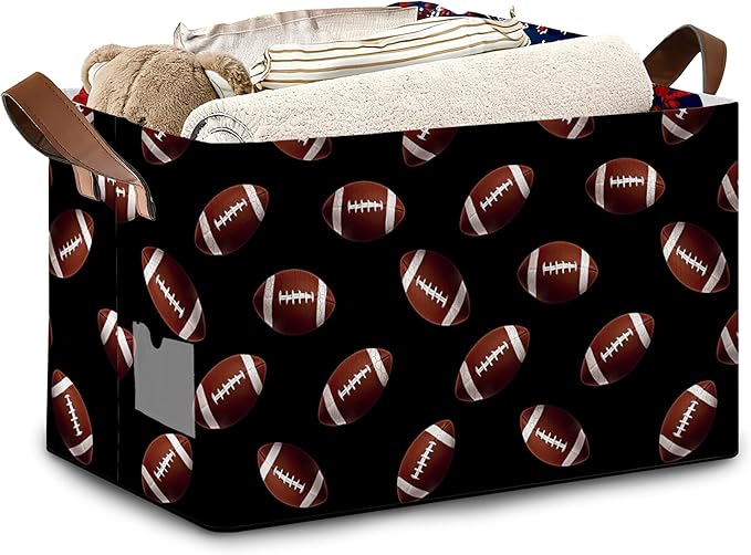 American Football Collapsible Storage Box,Organizer Bin with Handles for Room Decoration,Bins Book Basket Box 17x11.5x10Inch