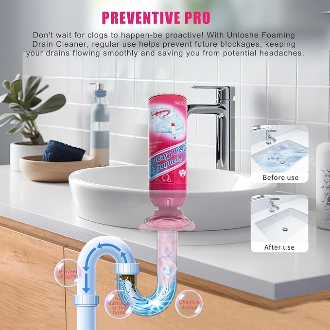 Foaming Drain Cleaner, Sink Drain Cleaner and Deodorizer, Drains Clog Remover for Bathroom Sinks, Washbasin, Tubs (2PCS)