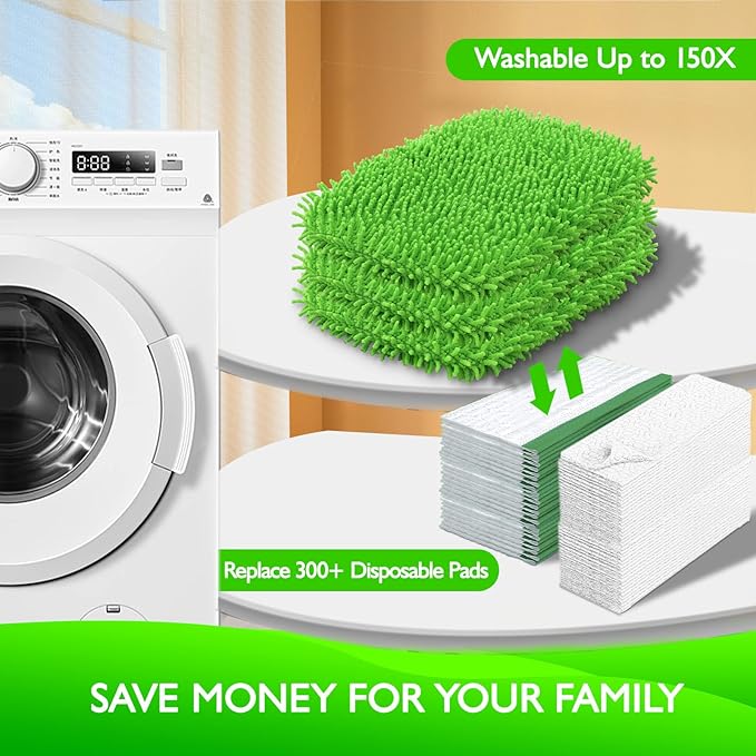 Reusable Microfiber Mop Pads Compatible with Swiffer Sweeper- 4 Pack Dry Sweeping Cloths & Wet Mopping Cloths - Chenille Washable Wet Pads Refill for Mopping Floors (Mop is not Included)