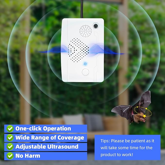 Bat Deterrent Devices,Bat Deterrent for Attic,Rechargeable Bats Keep Away,Porch & House | Bats Removal Do It Yourself for Indoor & Outdoor | Friendly to Human & Pet (2, White)