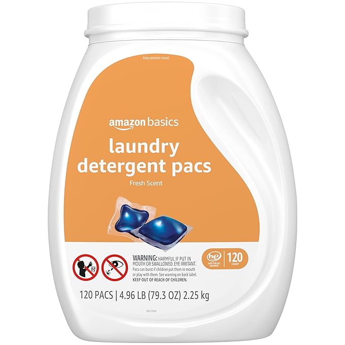 Amazon Basics Laundry Detergent Pacs, Fresh Scent, HE Compatible, Dissolves in Cold Water, Easy to Use, 120 Count (Previously Solimo)