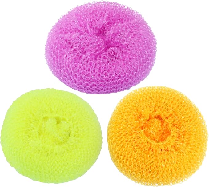 15 Pcs Plastic Dish Scrubbers, Nylon Scouring Pad Mesh Pot Scourers(Yellow+Pink+Orange)