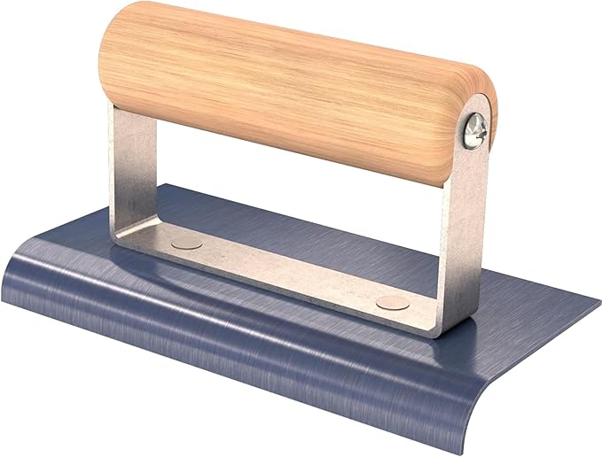 Bon Blue Steel Edger – 6 in. x 3 in. Concrete Edger with 1/2 in. Radius & 5/8 in. Depth – Flexible Blue Steel Blade – Smooth Finishing Tool for Slabs, Walkways & Curved Edges – Wood Handle