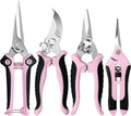 4 Pack Garden Pruning Shears, Stainless Steel Garden Shears, Gardening Shears, Garden Scissors, Clippers, Pruning Snips, Pruning Shears for Gardening Tools (Pink)