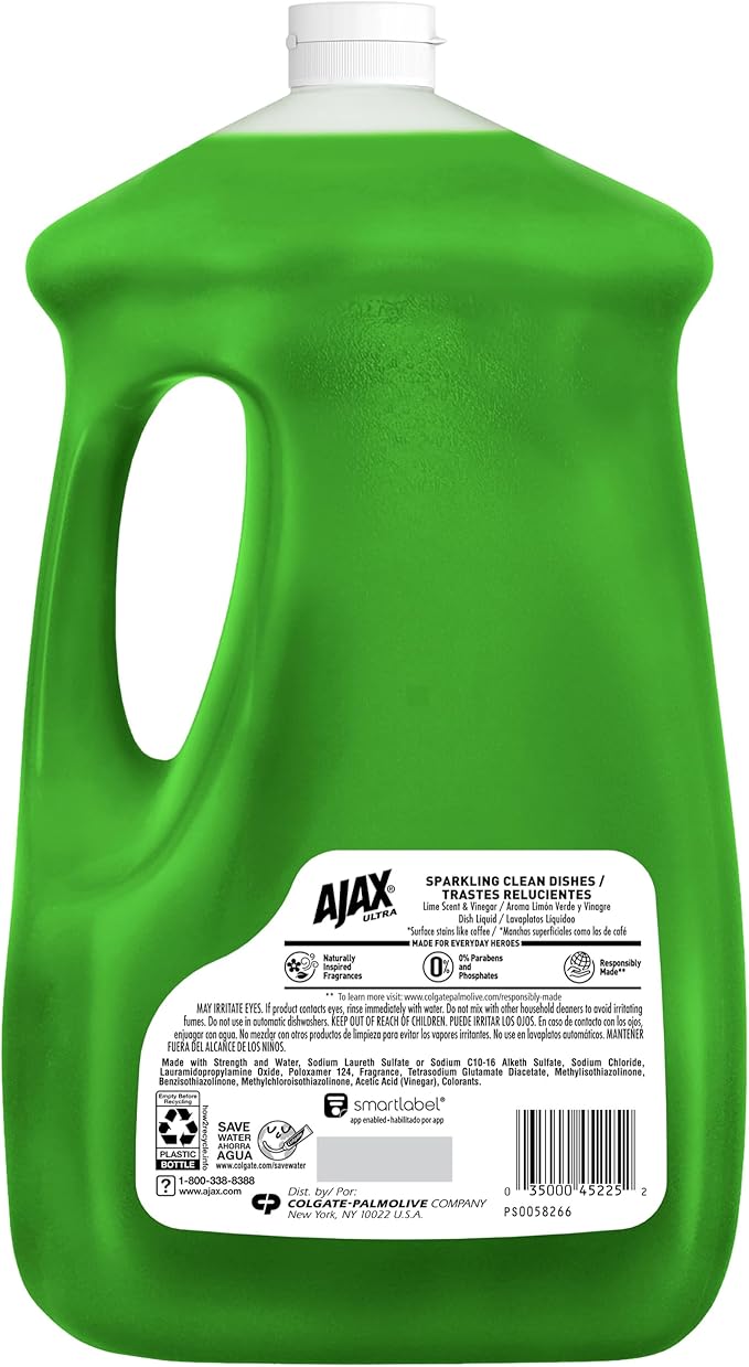 Ajax Dish Soap, Liquid, Vinegar and Lime | 90 oz Bottle | Pack of 2 | Ultra Formula