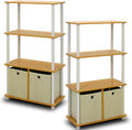 Furinno Go Green 4-Tier Multipurpose Storage Rack Shelving Unit with Bins (Set of 2), Beech