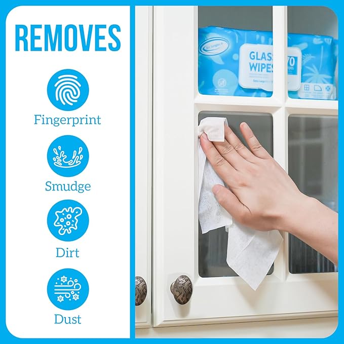 Air Jungles Glass and Window Cleaner Wipes 70 Count (Pack of 3), Extra Large 8" x 10" Size Cleaning Wipes for Car Windshield, Headlight, Mirror, Tile and Home Glass Surface