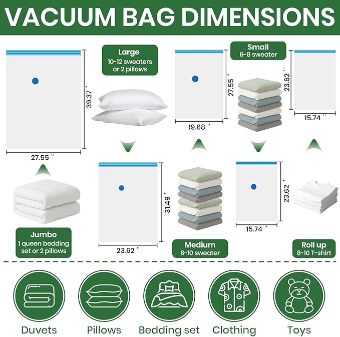 Vacuum Storage Bags,20Pack Vacuum Seal Bags with Electric Air Pump,Vacuumm Seal Bag for Clothing,Travel,Clothes,Comforters,Blankets,Pillows-4 Jumbo+4 Large+4 Medium+4 Small+4 Roll Up Space Saving Bag
