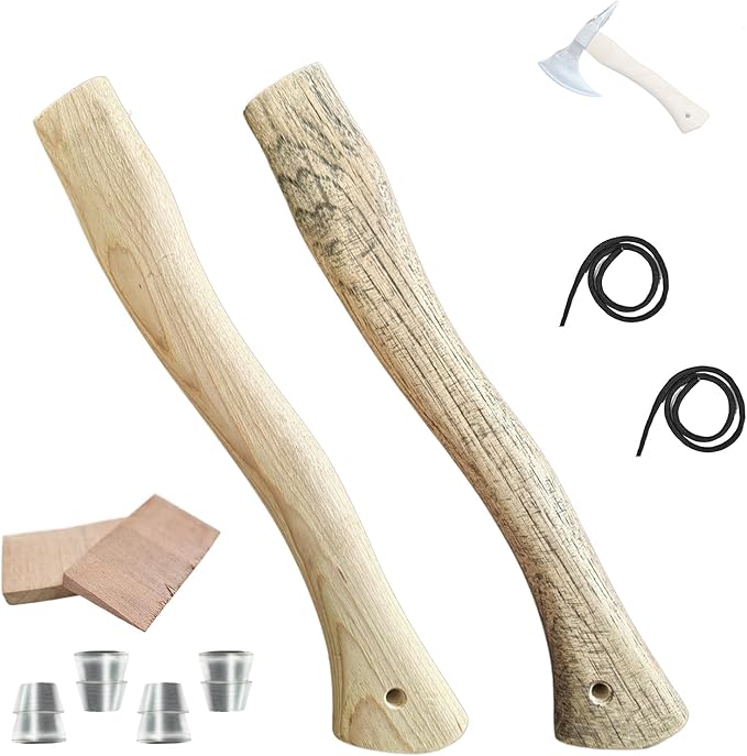2 Pack Axe Handle Replacement for Camping Gardening Axe, 13in Hickory Hatchet Handle Replacement with Wooden and Steel Wedges Camping Essentials